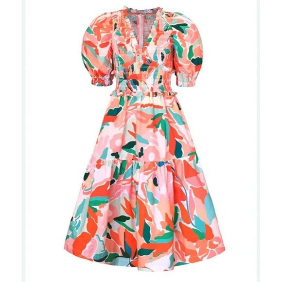 NWT JESSIE ZHAO Ramona Watermelon Tiered Midi Dress, Size 4 - Picture 4 of 11